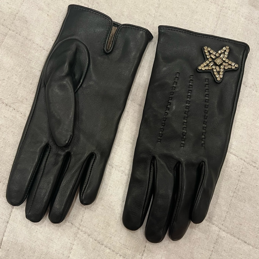 Coach Black Leather Gloves with Star Sparkle Detail BNNW